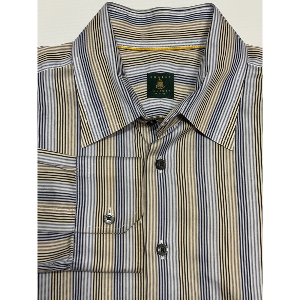 Robert Talbott Trim Fit Striped Dress Shirt Mens‎ Long Sleeve Button Up Cotton